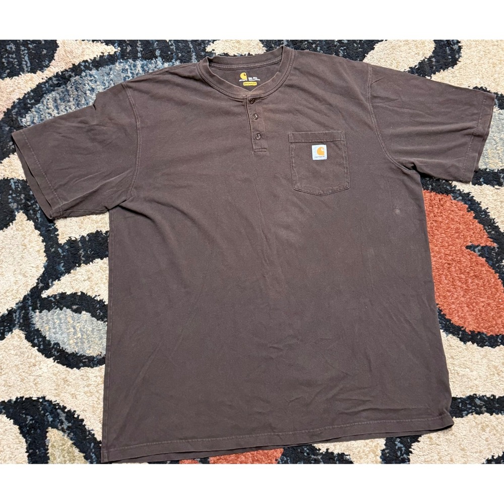 Carhartt K84 DKB Brown Henley Pocket T-Shirt Mens 2XL Tall Original Fit Cotton